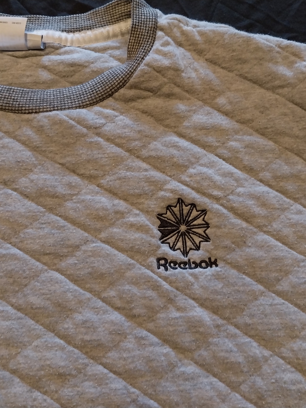 Reebok Gray Quilted Crewneck Sweatshirt with Black Trim